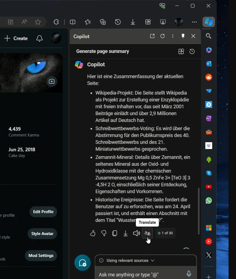 微软Edge安卓版推出Copilot翻译功能，Windows版则进入小范围测试阶段